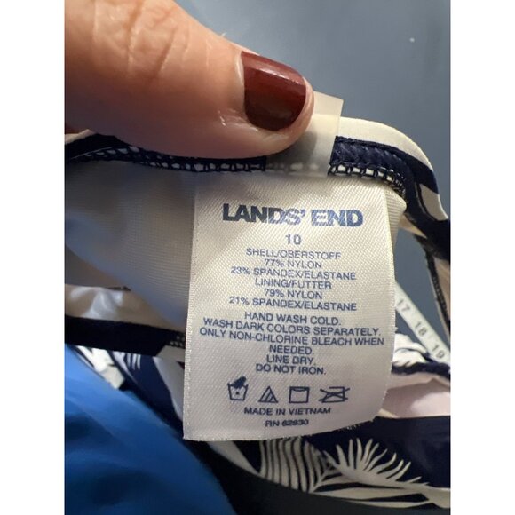 Lands End Tankini Swim Top Size 10 Blue White Palm Print Beach Vacation Resort - Picture 7 of 11